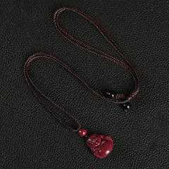 Laughing Buddha Cinnabar Blessing Necklace Pendant, Phone Hanging Decoration, Key Chain