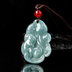 Natural Green Jade Nine-Tailed Fox Prosperity Necklace Pendant