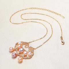 18K Gold Plated Natural Pearl Chinese Lock Charm Necklace Pendant