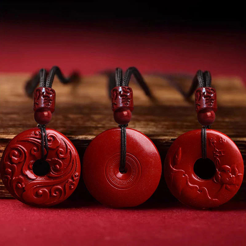 Natural Cinnabar Lotus Peace Buckle Blessing Necklace Pendant