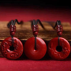 Natural Cinnabar Lotus Peace Buckle Blessing Necklace Pendant