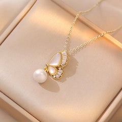 Tridacna Stone Pearl Bead Butterfly Healing Jewelry Set