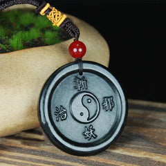Natural Cyan Jade Yin Yang Luck Harmony Necklace Pendant