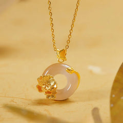 Natural 925 Sterling Silver White Chalcedony Peace Buckle Butterfly Necklace Pendant