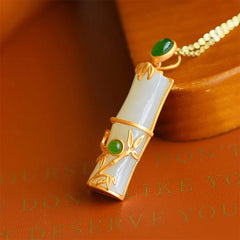 White Jade Cyan Jade Bamboo Protection Necklace Pendant