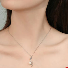 925 Sterling Silver Snake Around Pearl Necklace Pendant