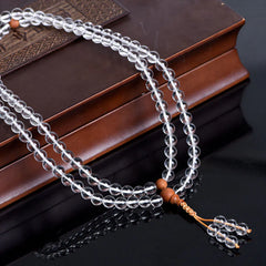 108 Mala Beads Natural Stone White Crystal Sandalwood Healing Bracelet