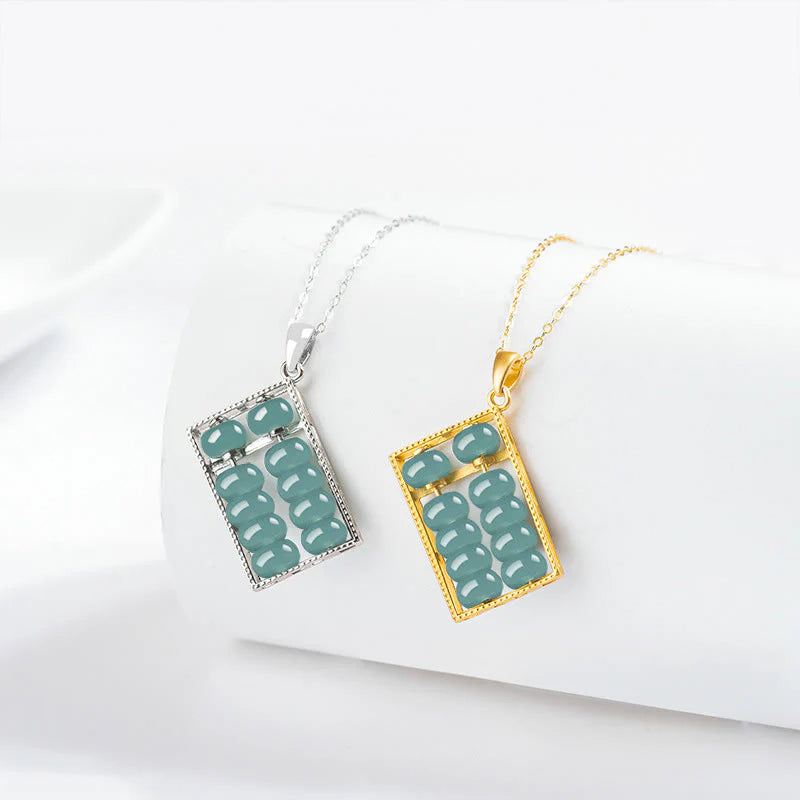 925 Sterling Silver Natural Jade Abacus Pattern Necklace Pendant