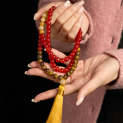 108 Mala Beads Red Agate Tiger Eye Yellow Tassel Calming Bracelet