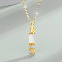 925 Sterling Silver Hetian White Jade Bamboo Happiness Necklace Pendant