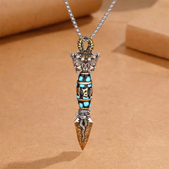 Tibet Om Mani Padme Hum Dzi Bead Dorje Vajra Pattern Rotatable Wealth Necklace Pendant