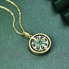 925 Sterling Silver Lotus Flower Floral Zircon Rotatable Necklace Pendant