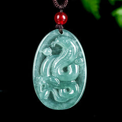 Natural Jade Oval Snake Luck Necklace Pendant