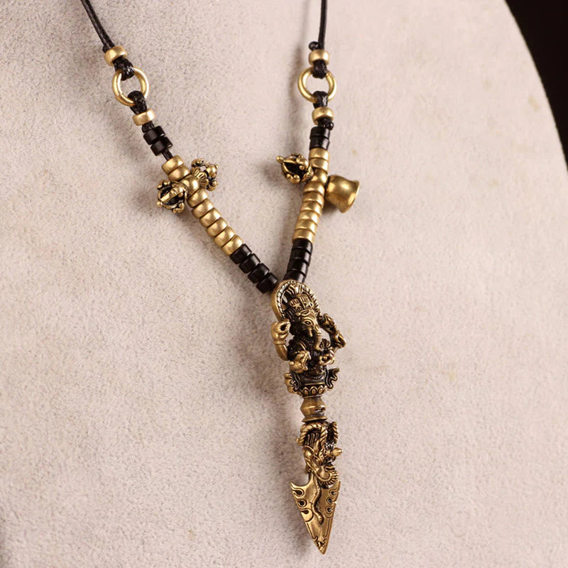 Renbeads Tibetan Ganesh Ganpati Elephant God of Wealth Dorje Vajra Spiritual Power Necklace Pendant