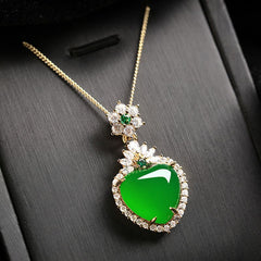 Green Chalcedony Heart Design Strength Necklace Pendant