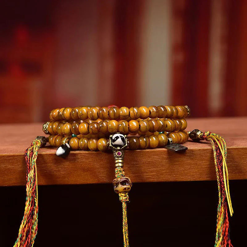 Tibetan 108 Beads Yak Bone Dzi Bead Evil-Repelling Mala