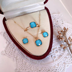 925 Sterling Silver Plated Gold Turquoise Protection Ring, Earrings, and Necklace Pendant Set