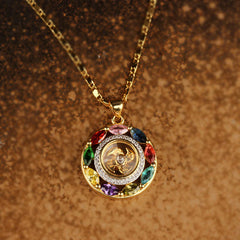 Colorful Zircon Copper Wealth Luck Rotation Bracelet Necklace Pendant