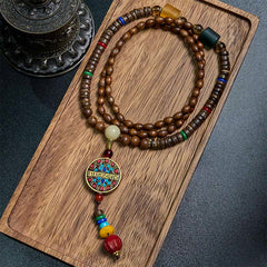Tibetan Handmade Coconut Shell and Wood Bead Balance Necklace Pendant