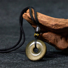 Natural Gold Sheen Obsidian Peace Buckle Necklace Pendant