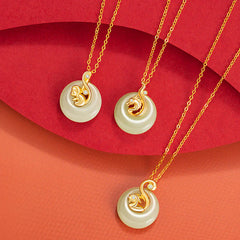 Chinese Zodiac Hetian Jade 925 Sterling Silver Abundance Necklace Pendant