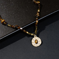 Natural Tiger Eye Square Protection Titanium Steel Necklace Pendant