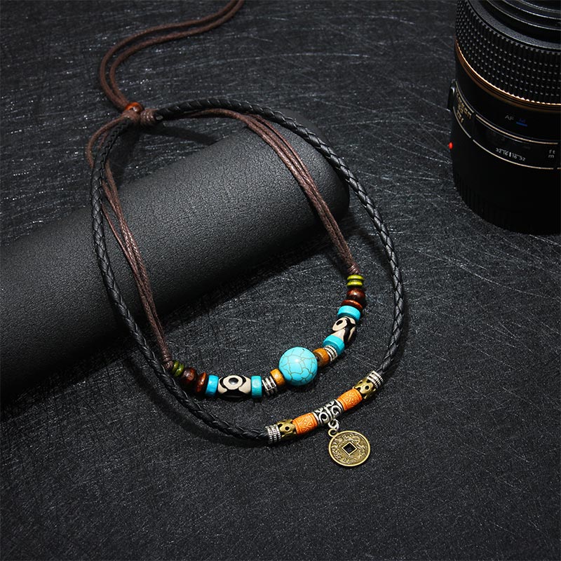 Turquoise Dzi Bead Protection Necklace