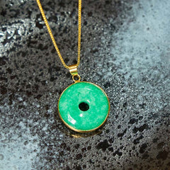 Natural Cyan Jade Peace Buckle Luck Necklace Pendant