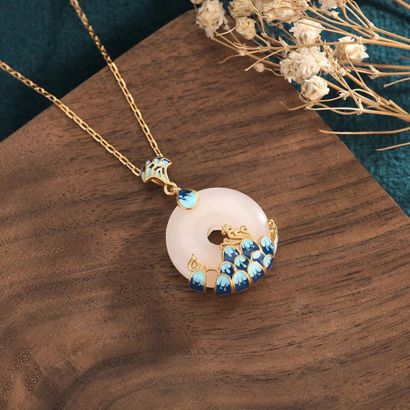 White Jade Peace Buckle Mountains and Sea Luck Necklace Pendant