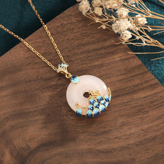 White Jade Peace Buckle Mountains and Sea Luck Necklace Pendant