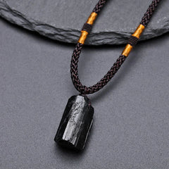 Natural Black Tourmaline Positive Rope Necklace Pendant
