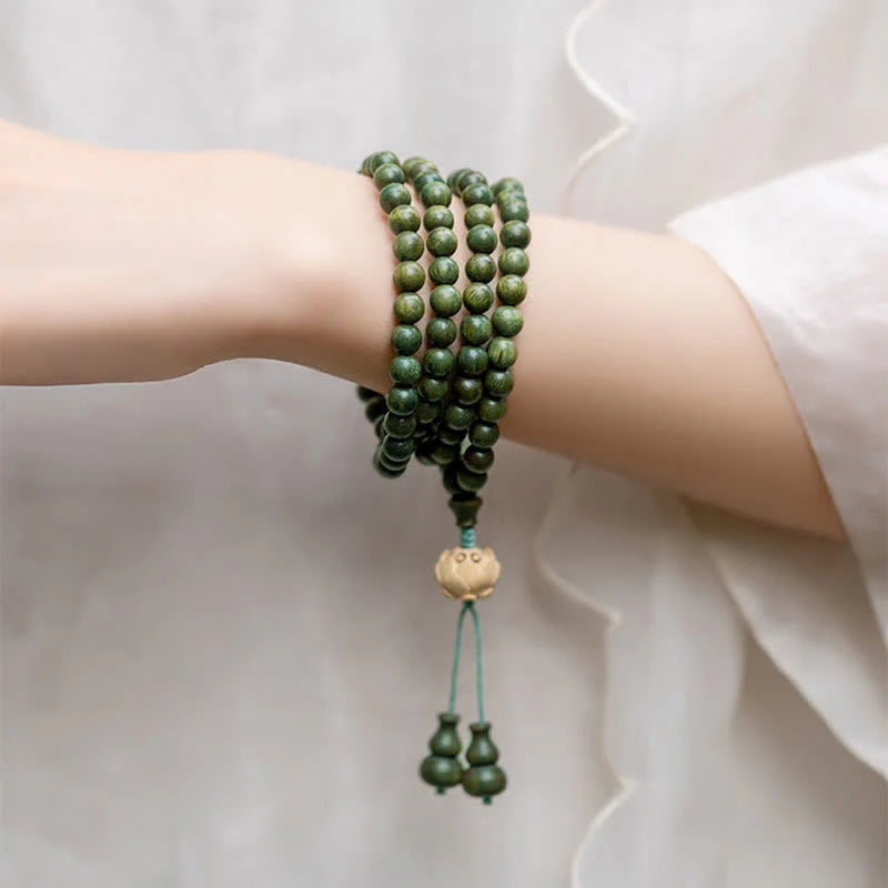 108 Mala Beads Green Sandalwood Boxwood Lotus Positive Bracelet
