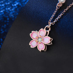 925 Sterling Silver Cherry Blossom Rotatable Protection Necklace Pendant