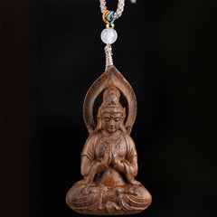 Agarwood Avalokitesvara Carved Peace Necklace Pendant
