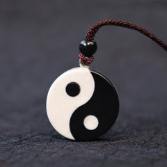 Natural Black Obsidian White Turquoise Yin Yang Necklace Pendant for Fulfilment and Strength