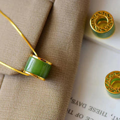 Round Cyan Jade Luck Necklace Pendant