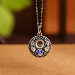 999 Sterling Silver Koi Fish Fu Character Lotus Peace Buckle Wealth Necklace Pendant