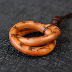 Lightning Struck Jujube Wood Taoist Yin Yang Ring Pendant Necklace