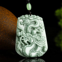 Year of the Dragon Chinese Zodiac Dragon Soaring Jade Protection Bead Chain Necklace Pendant