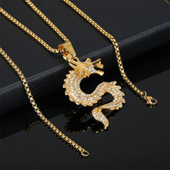Chinese Zodiac Dragon Zircon Protection Necklace Pendant