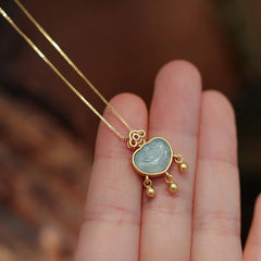 Renbeads 925 Sterling Silver Natural Jade Chalcedony Lock of Good Wishes Luck Necklace Pendant Bangle Bracelet