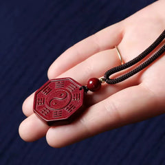 Natural Cinnabar Bagua Symbol Necklace Pendant