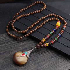 Tibetan Wenge Wood Bodhi Seed Agate Balance Peace Necklace Pendant