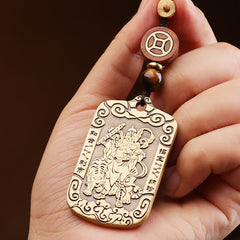 God of Wealth Copper Protection Necklace Pendant Key Chain
