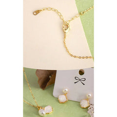 Ginkgo Tridacna Stone Pearl Bead Metal Blessing Jewelry Set