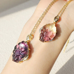 Natural Colorful Fluorite Nine-Tailed Fox Protection Necklace Pendant