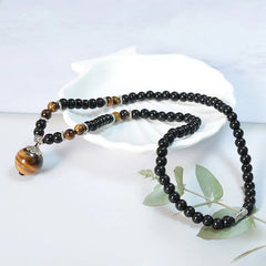 Black Obsidian Tiger Eye Strengthening Necklace Pendant