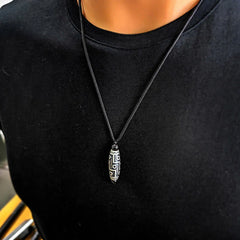 Tibet Nine Eye Dzi Bead Pattern Copper Auspicious Clouds Wealth Necklace Pendant