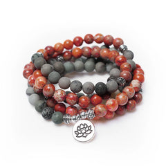 108 Mala Beads Natural Stone Sea Sediment Jasper Lotus Protection Bracelet