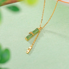 925 Sterling Silver Bamboo Abundance Necklace Pendant with Jade